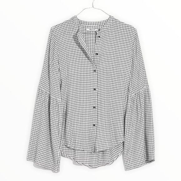Madewell Bell Sleeve Button Down Shirt Blouse in Black White Windowpane size L - Picture 3 of 15